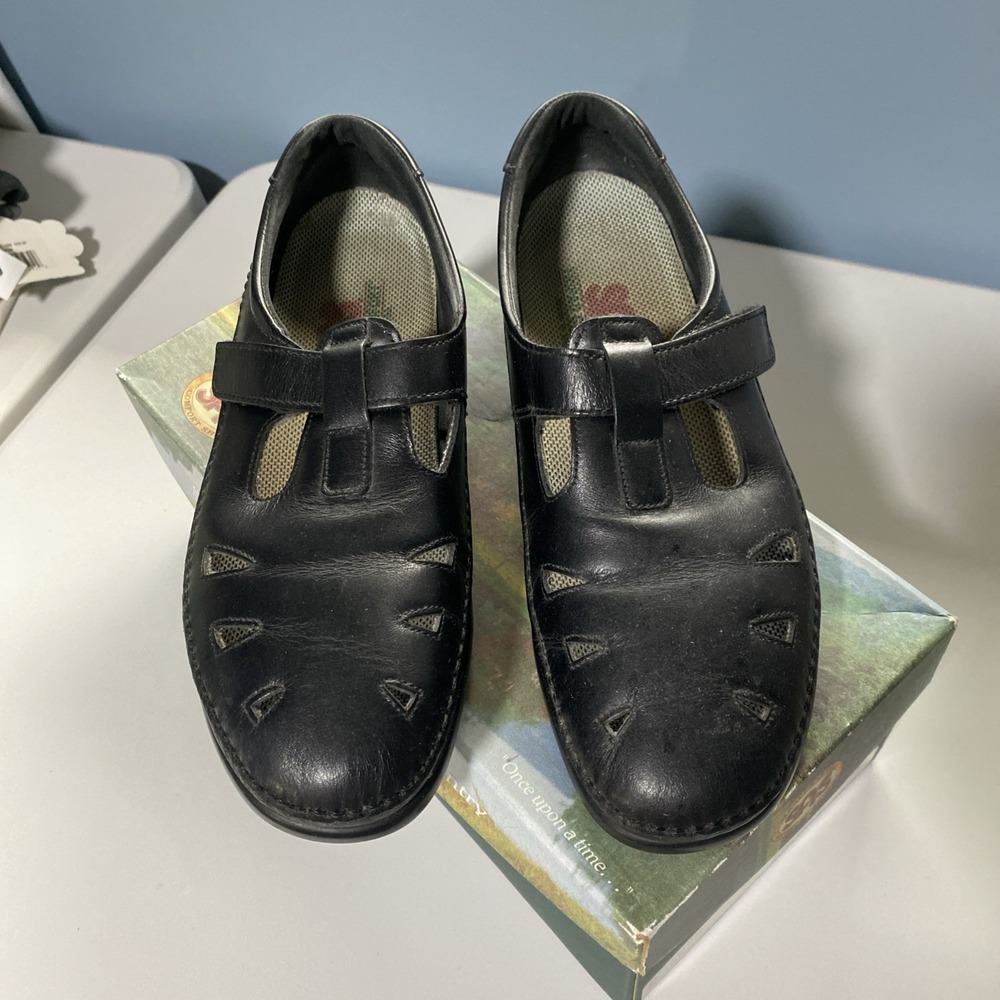 SAS Roamer Comfort Shoes Mary Jane Slip On Black Leather Womens Size 10M